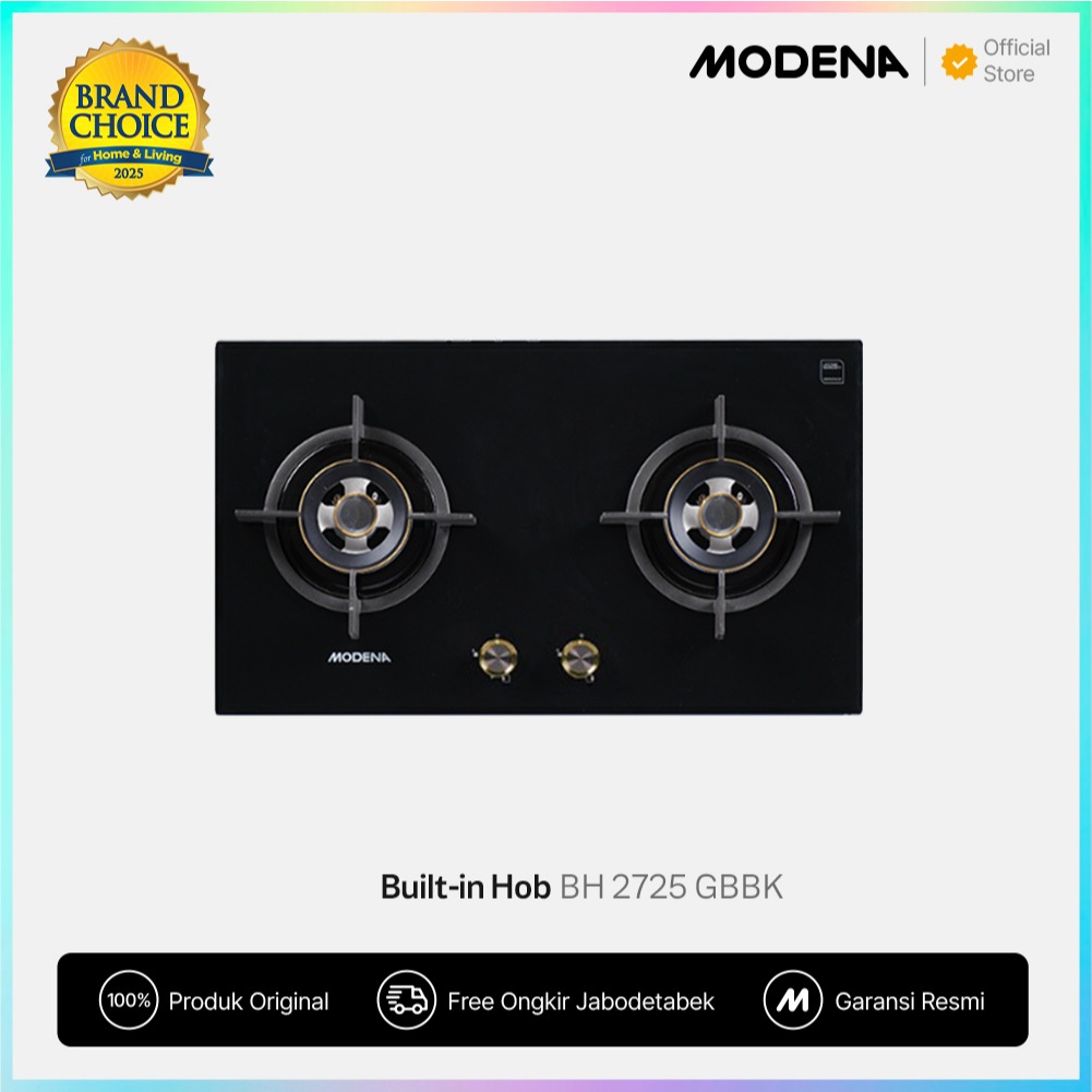 Kompor Gas Tanam Modena BH 2725 GBBK - Hitam, 730 x 420 mm