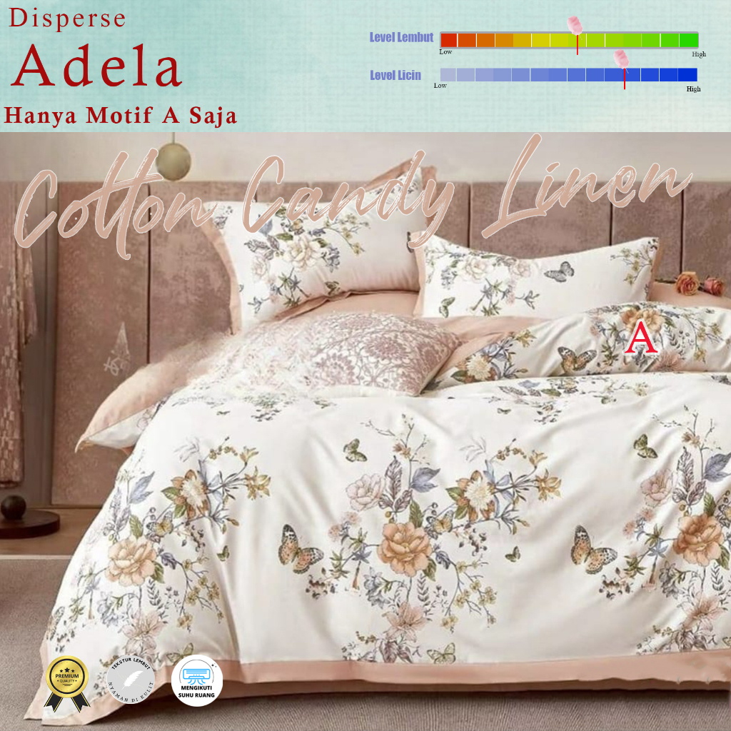 Sprei Bedcover Set  Motif  Adela Katun Disperse / Bedcover Motif Bunga / Sprei Dewasa /Bedcover Dewa