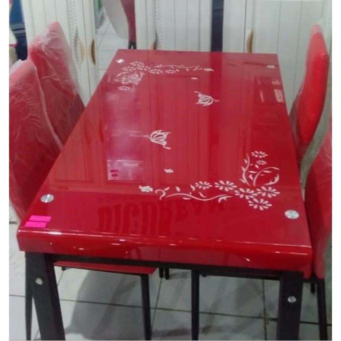 MEJA MAKAN KACA KAKI BESI 4 KURSI BANJARMASIN