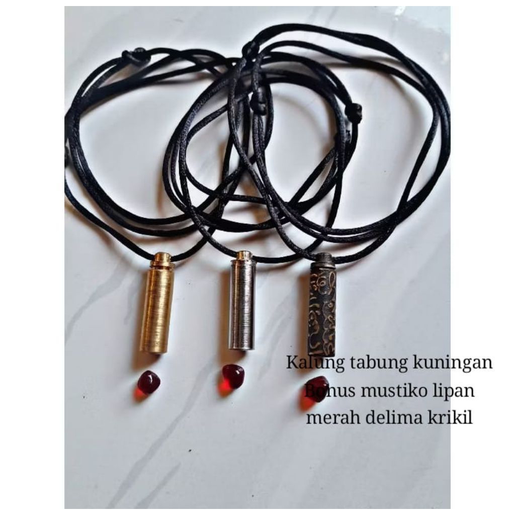 Kalung Liontin Tabung Bonus Batu Akik Delima Merah Siem Krikil Mini