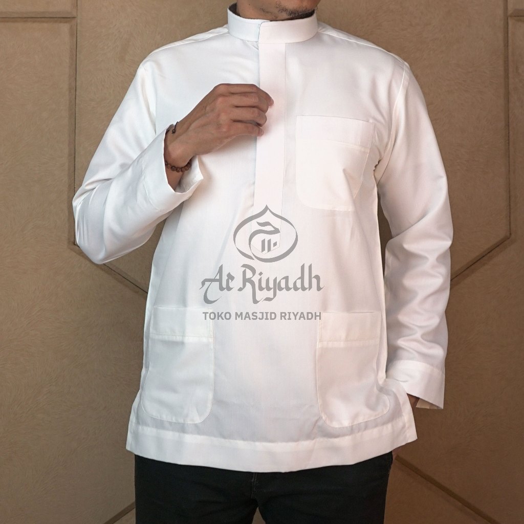 Baju Koko ZAWEEYA Masterpiece Motif Polos Putih Putih Tulang