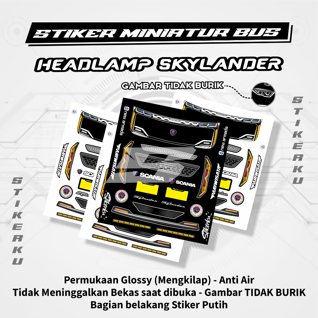Stiker Headlamp Miniatur Bus Skylander R25 New Armada