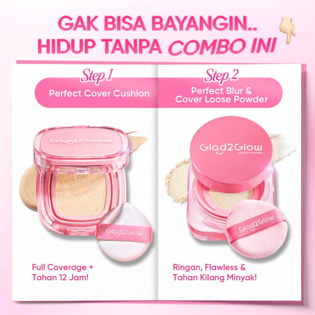 Glad2Glow Paket 2lN1 VELVET MAKEUP SET LOOSE POWDER CUSHION Make Up Bedak padat bedak tabur Foundati