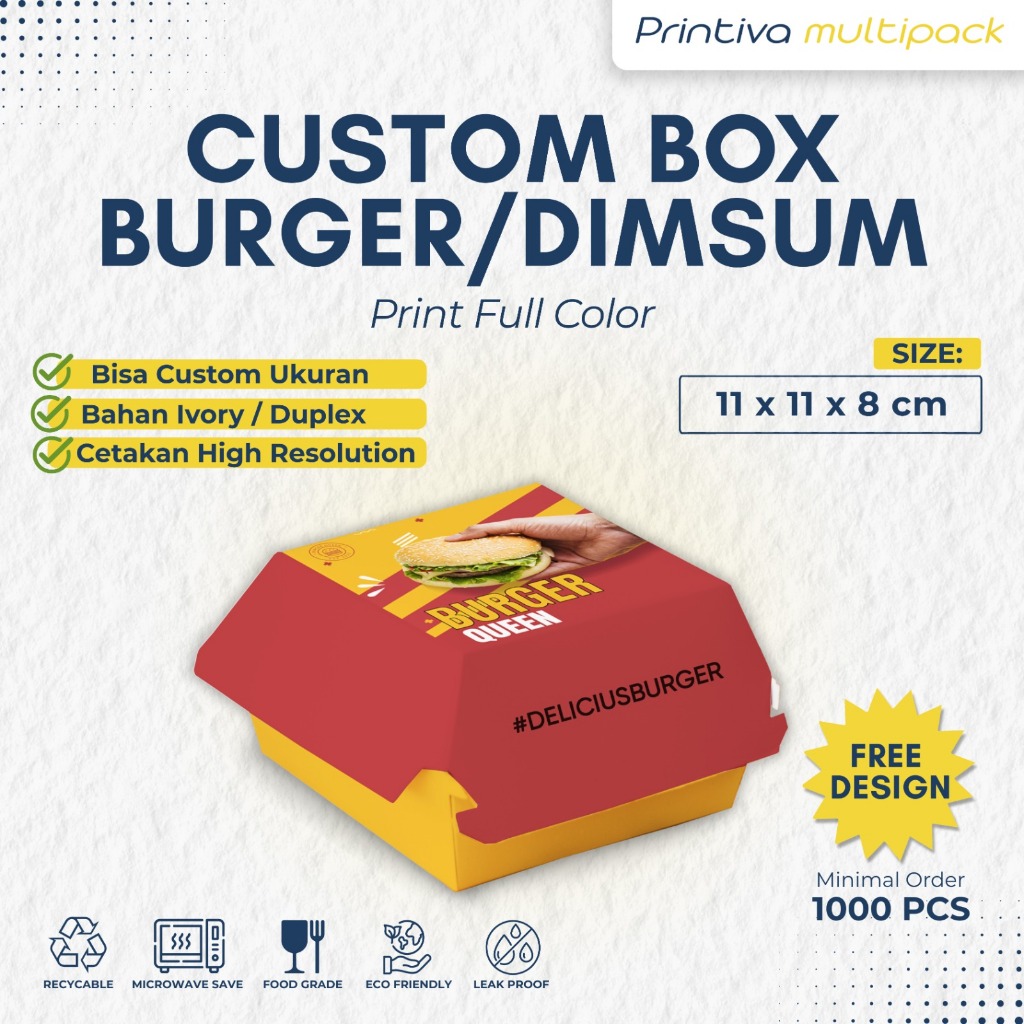 CUSTOM Print Burger Box/ Takoyaki/ Dimsum Ivory Food grade Full Color