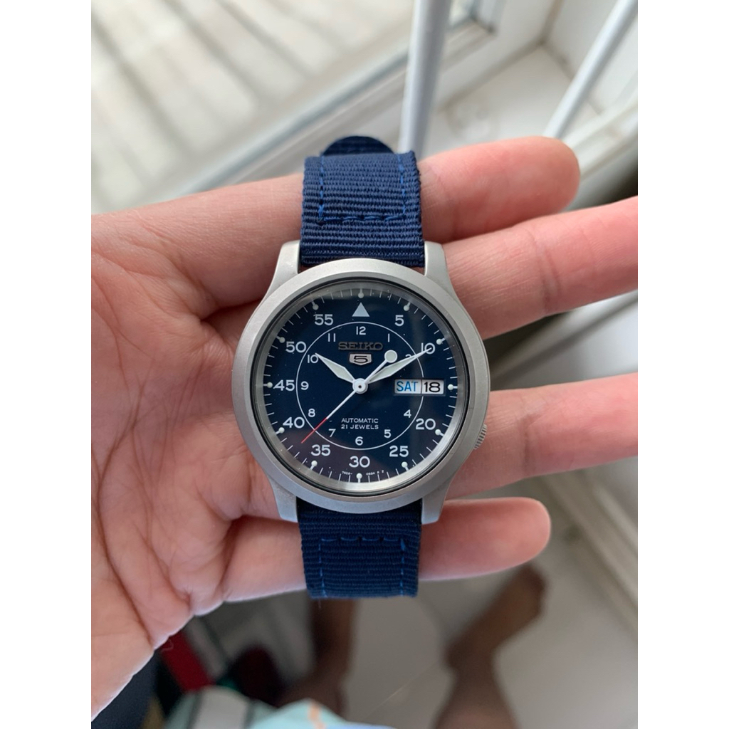 Seiko 5 Military SNK807K2 ref 7S26-02J0 automatic 21 jewels navy blue dial matte bezel supeerb condi