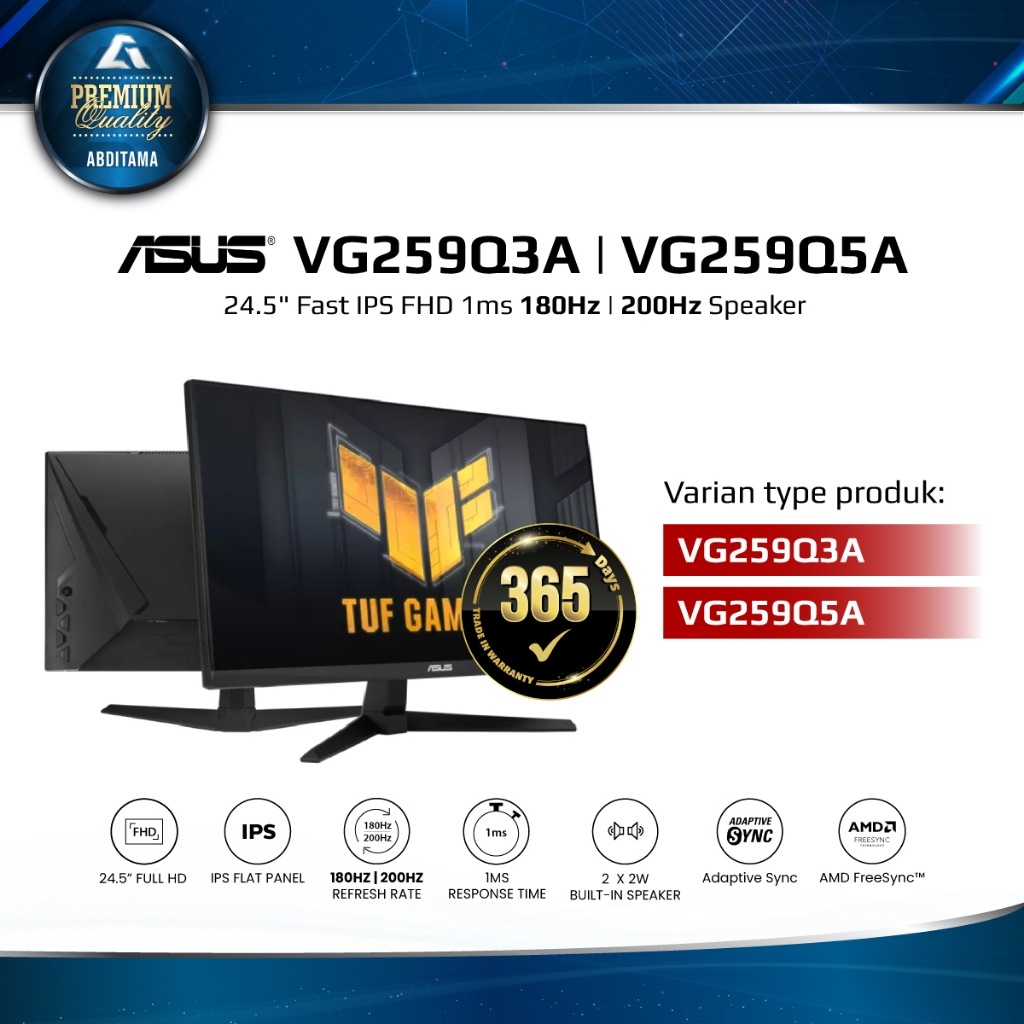 New Monitor LED Gaming ASUS VG259Q3A 180Hz VG259Q5A 200Hz 24.5 Inch Fast IPS 1080p FHD 1ms HDMI