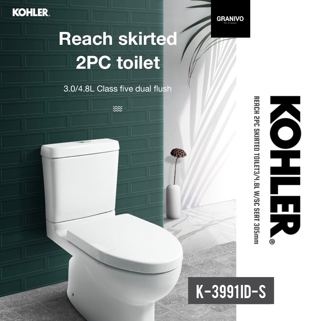 KOHLER CLOSET DUDUK / REACH CLASS FIVE DUAL FLUSH 3/4.8L TWO-PIECE TOILET W REACH QUIET-CLOSE SEAT K