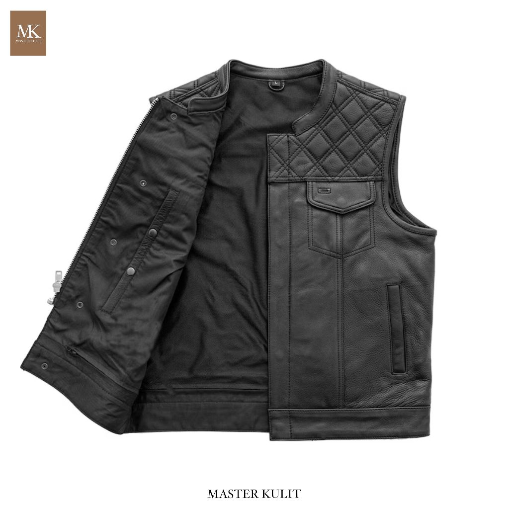 Rompi Kulit Pria Hunt Club Buatan Tangan, Rompi Kulit Berlapis Berlian untuk Sepeda Motor Pria, Romp