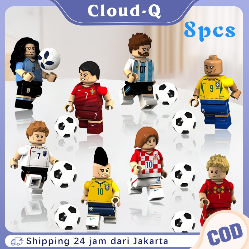 8Pcs Figure Pemain Bola / Lego Pemain Sepak Bola / Minifigure Sepak Bola