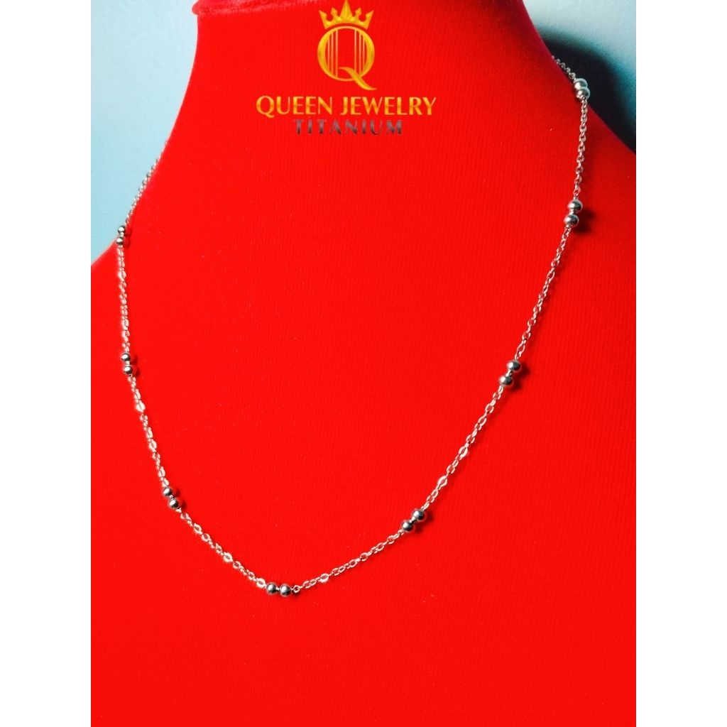 Kalung Titanium Silver Ball Luxury Look - Elegan Style In Moment | Queen Jewelry Titanium