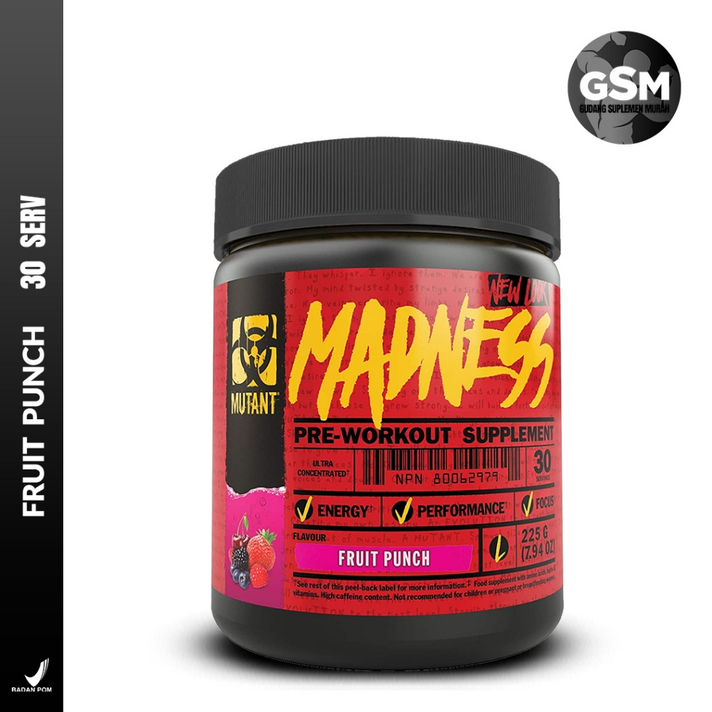MUTANT Madness 30 Serving Pre Workout PWO Suplemen Gym