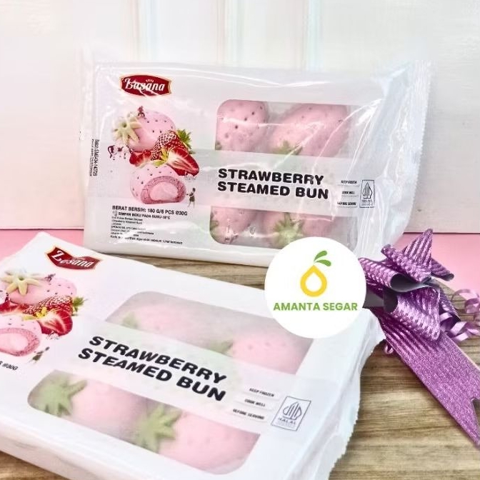 Roti Kukus Bakpao Lasana Strawberry Steamed Bun Stroberi Frozen 180gr isi 6 pcs Freshly Enak Bergizi