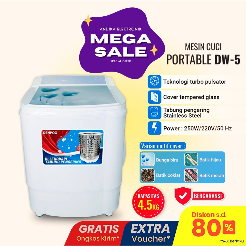 Denpoo Mesin Cuci Mini Portable (pencuci dan pengering) DW 3 & DW 5