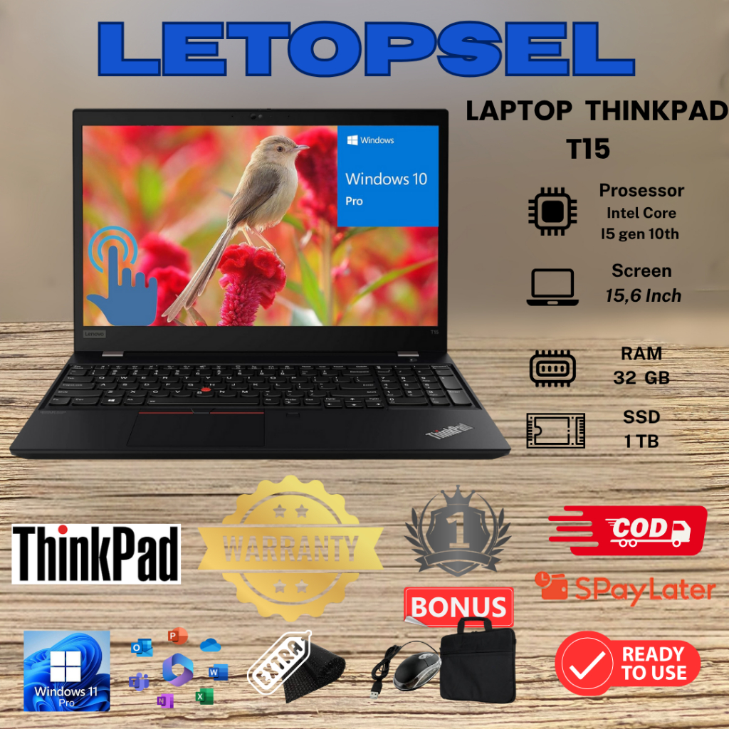 Laptop Lenovo Thinkpad T15 Gen1 Intel Core i5-10210U 15,6'' FHD RAM 32GB/1TB