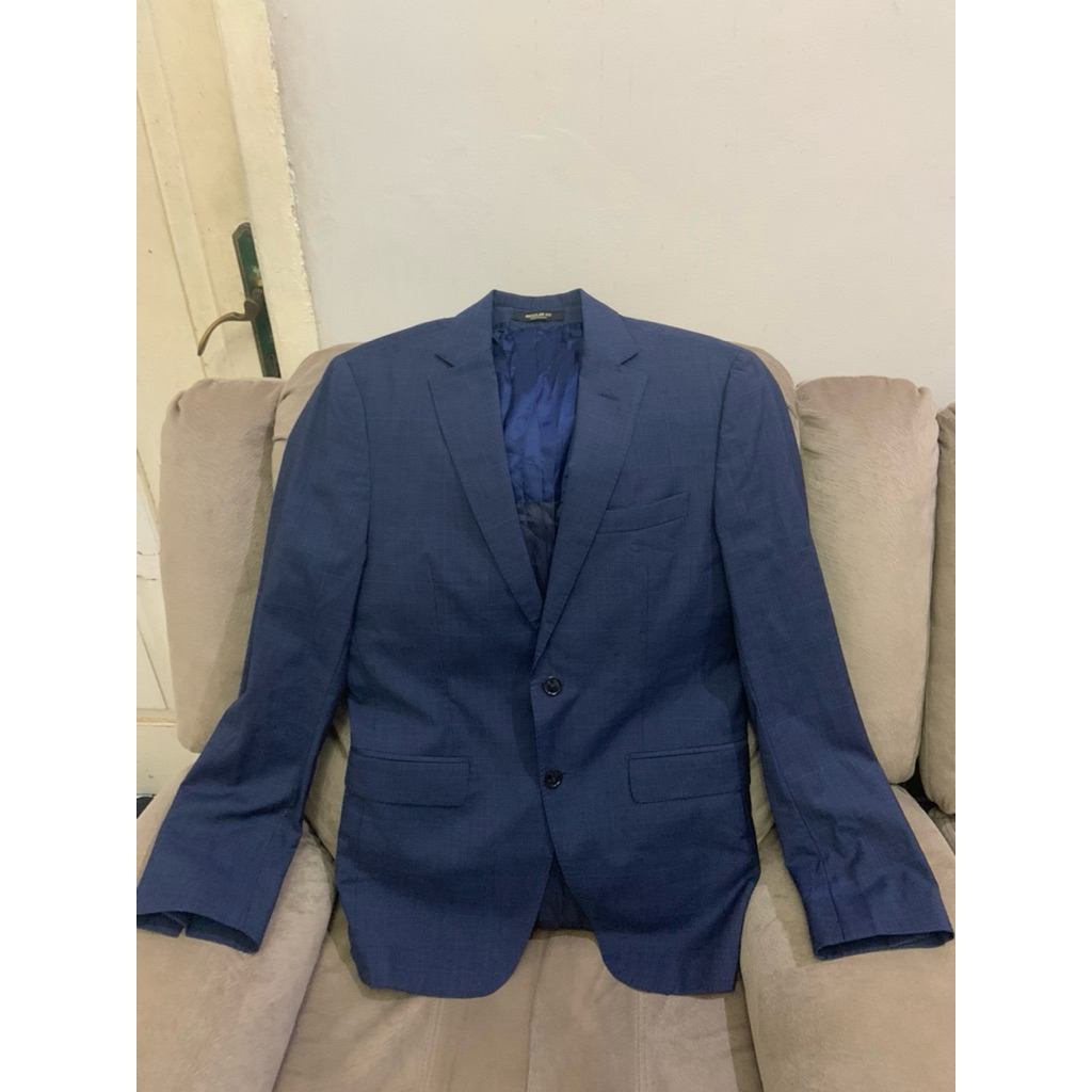 Massimo Dutti Tartan Blue Doff Wool Blazer