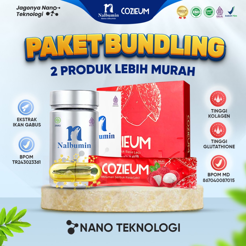 PAKET BUNDLING HEMAT NALBUMIN + COZIEUM Nano Albumin Ekstrak Ikan Gabus dan Minuman Kolagen L-Glutha