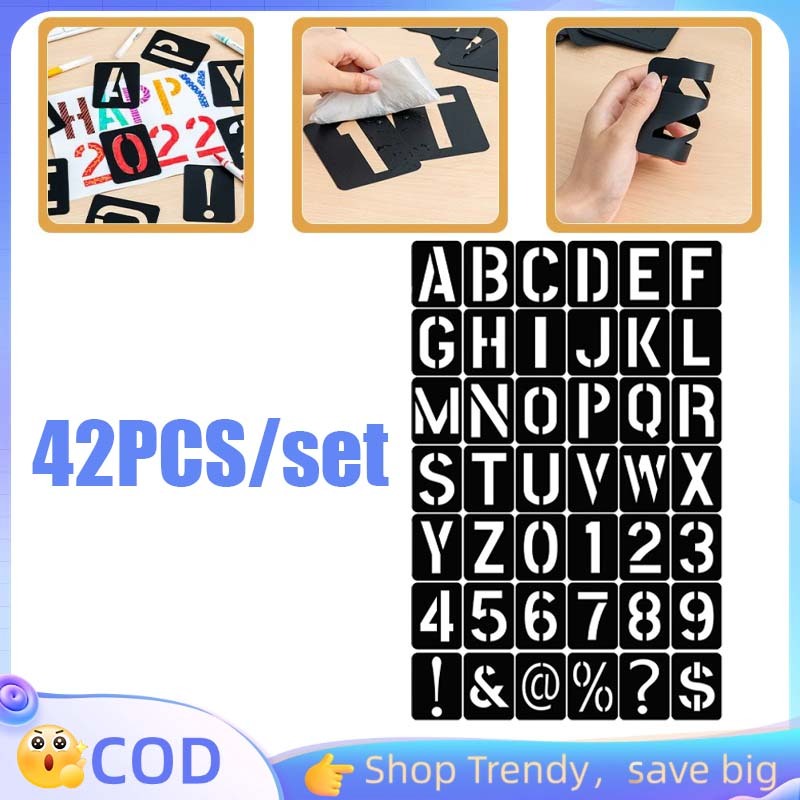 42pcs/Set Lettering Stencil Set Stencil Angka Huruf Plastik Cetakan Stencil Huruf Cetakan Huruf Angk