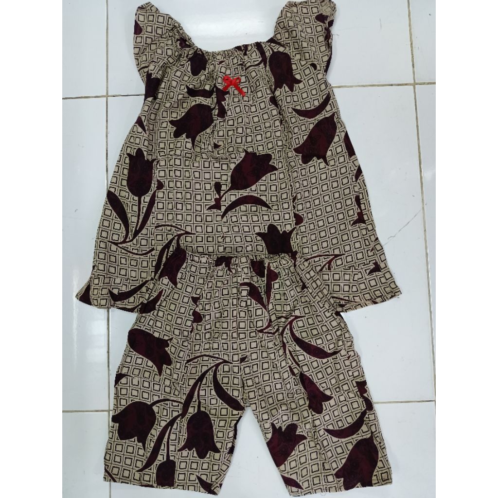 Setelan Batik Anak 4pcs babydoll/ Baju Tidur Anak Perempuan Bahan Rayon Murah Fashion