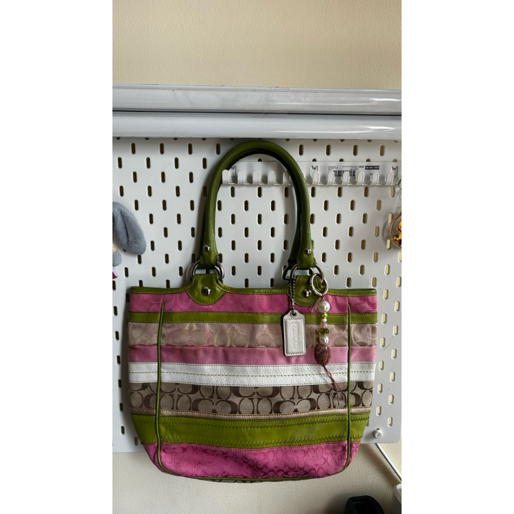 coach blecker patcwork tote f14726 warna pink green