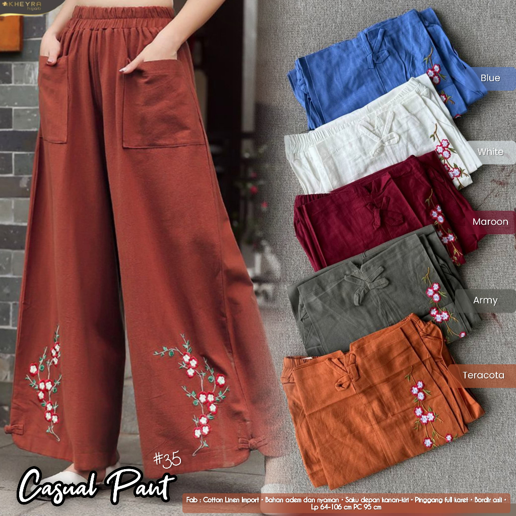 Casual Pant Original Kheyra Hijab Celana Matt Cotton Linen Import