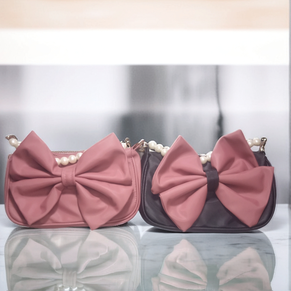 Tas Pesta Wanita Tali Rantai Panjang Mutiara Pendek Cewek Pita Dasi Elegan
