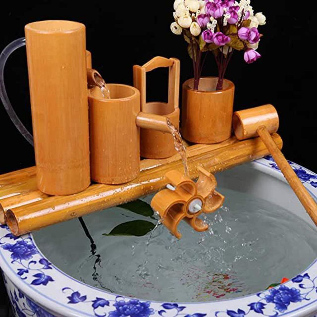pancuran air bambu kincir air gayung dekorasi kolam