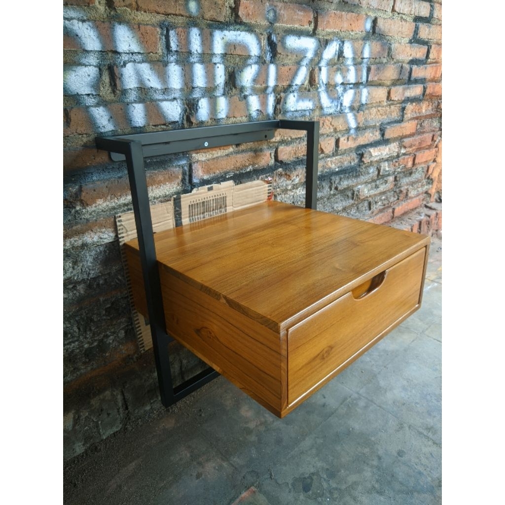 FURNIRIZQI - nakas gantung laci 1 premium furniture - kayu jati 100%realpict