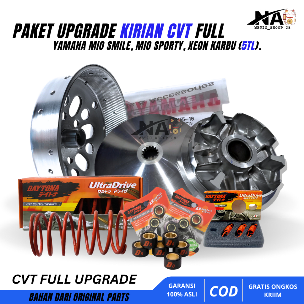 PAKET CVT LENGKAP MIO SPORTY/SMILE/SOUL KARBU KIRIAN DAYTONA PULLEY BUBUT MIO KARBU 13,8 RACING FULL