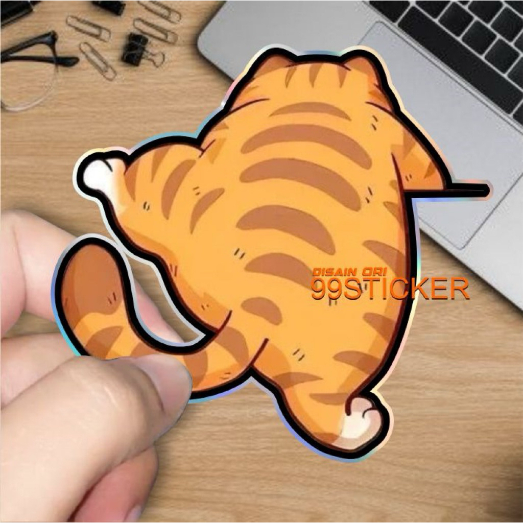 stiker kucing lucu, si Oren lucu, kucing, stiker putih dan hologram