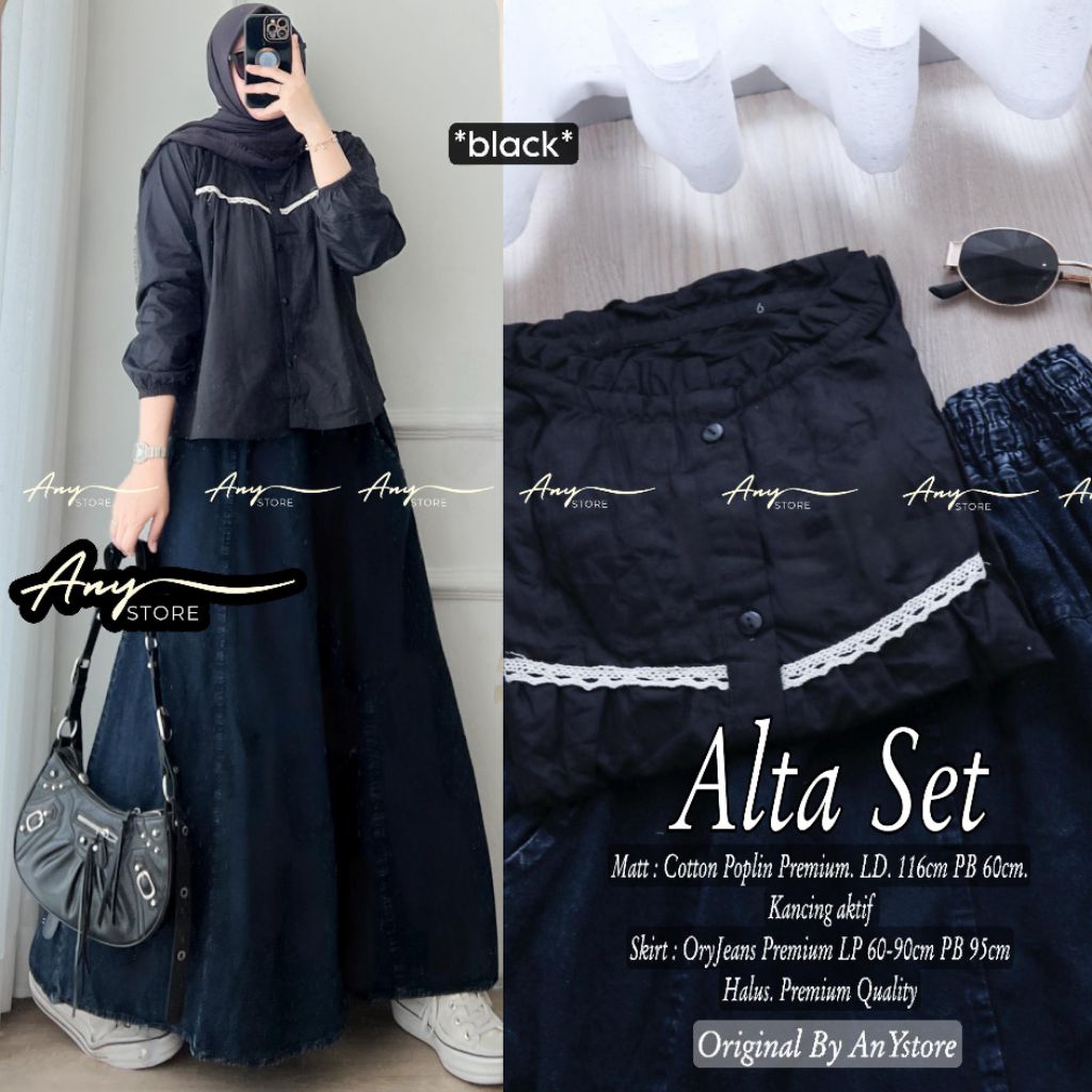 Alta Bianca Set setelan Atasan cotton poplin premium dan rok panjang oryjeans premium outfit kampus 