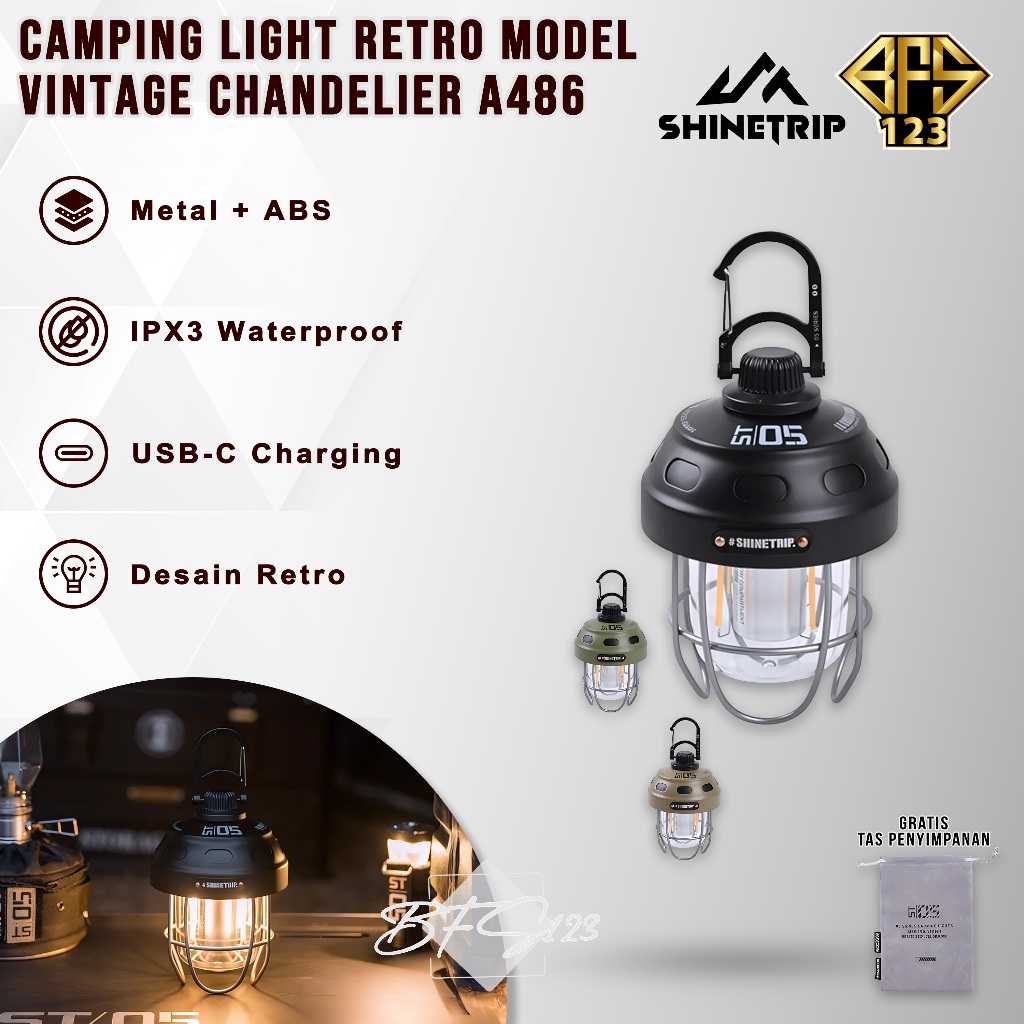 SHINETRIP Series Nut Retro Chandelier A486 Lampu Berkemah Retro Vintage Type-C IPX3 Lampu Gantung LE
