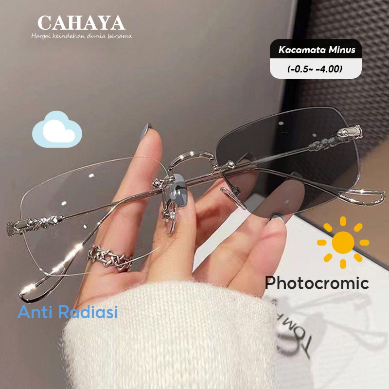 Kacamata Anti Radiasi Photocromic minus tanpa bingkai Pria wanita