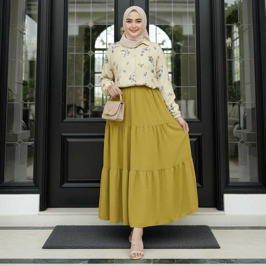 Zivana Set Rok Kombinasi Crinkle Rayon Motif