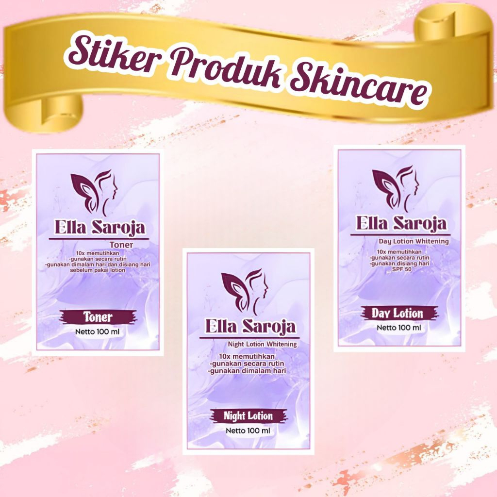 STIKER PRODUK SKINCARE MOTIF UNGU UNTUK HB / DAY CREAM / NIGHT CREAM