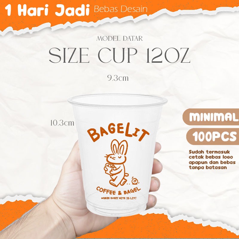 (Bebas Desain) Sablon Cup 12 oz Datar Murah / Custom Cup Plastik, Cetak Cup Gelas Minuman Bebas Desa