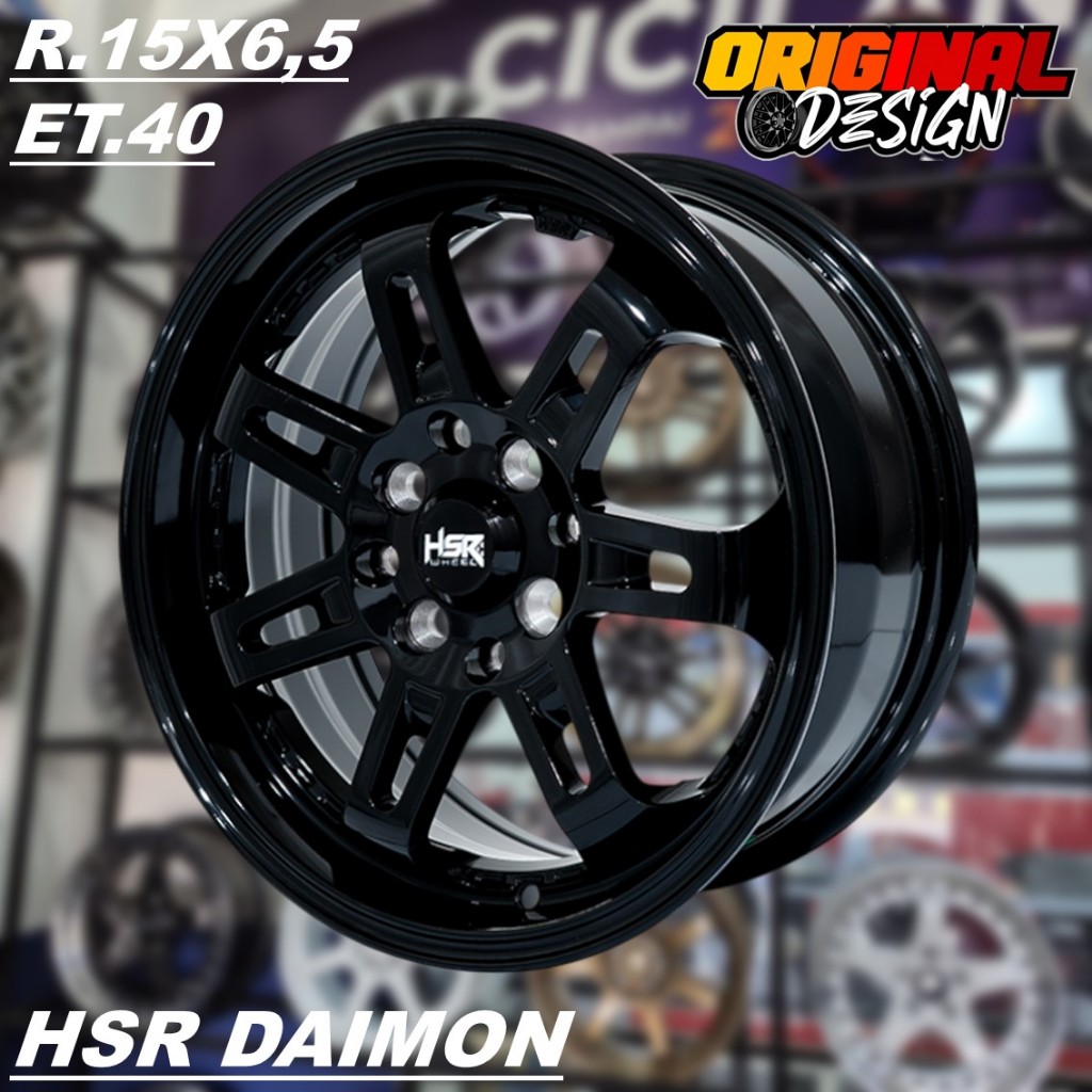 Pelek Mobil Ring 15 Warna Hitam Glossy HSR DAIMON R15 Lubang 4