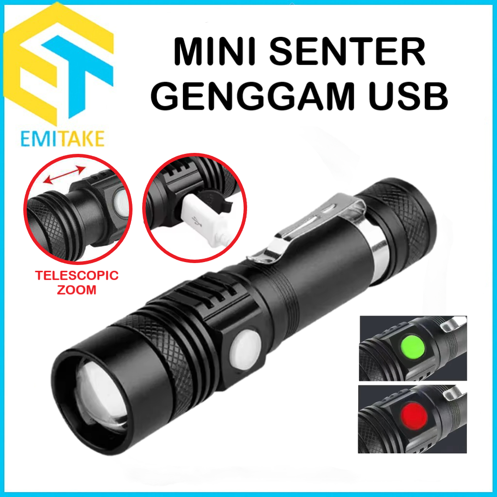 Senter Mini Genggam USB Rechargeable Lampu Senter LED Mini Portable Multifungsi