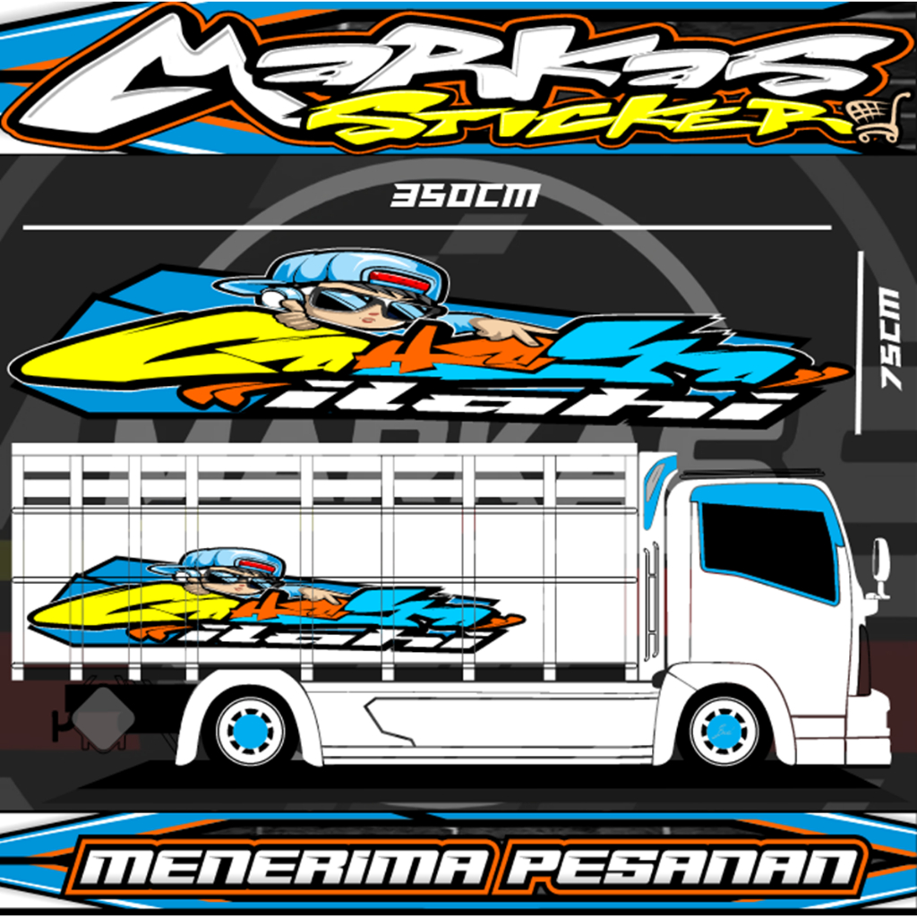 Stiker Decal printing - Stiker Variasi Bak Samping Truk Ukuran 350x75cm - Desain CAHAYA ILAHI - Bisa