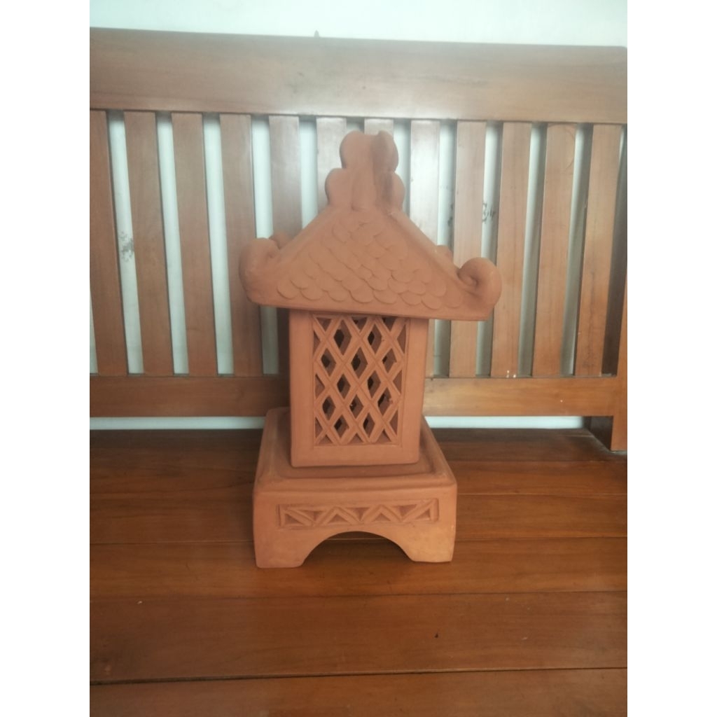 Kap lampu taman tanah liat outdoor teras joglo atap free peti kayu