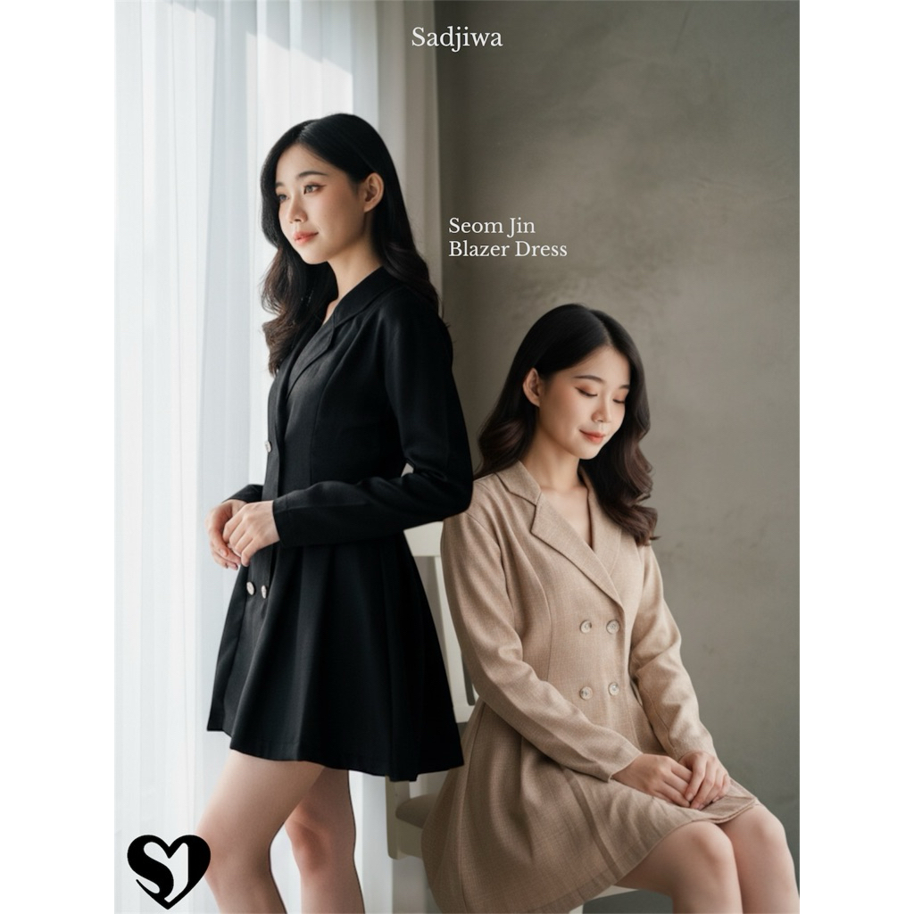 Dress Blazer Tweed Korean Style Terusan Mini Kekinian Loose Fit Premium Sadjiwa Seomjin - 2223