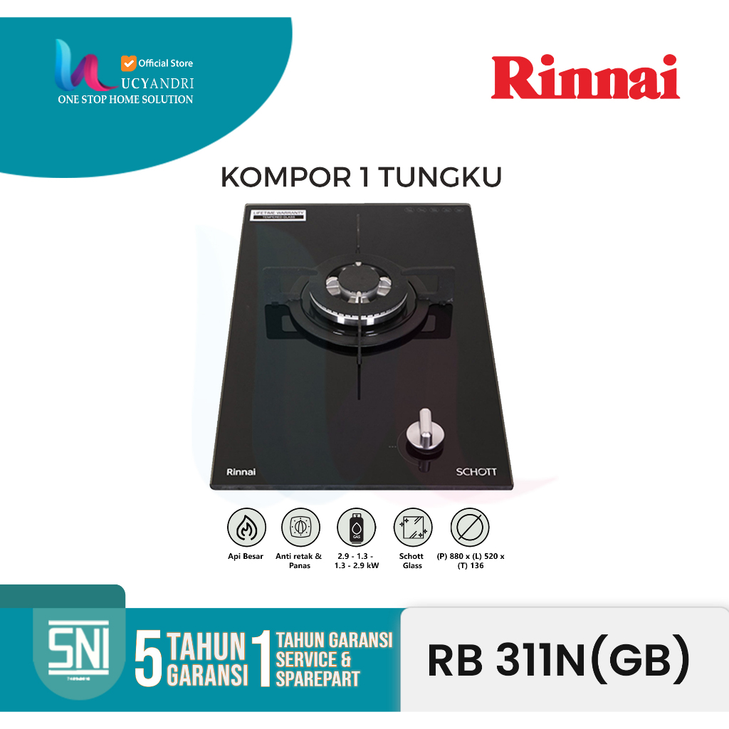 Rinnai RB 311NGB Kompor Tanam 1 Tungku Elegan