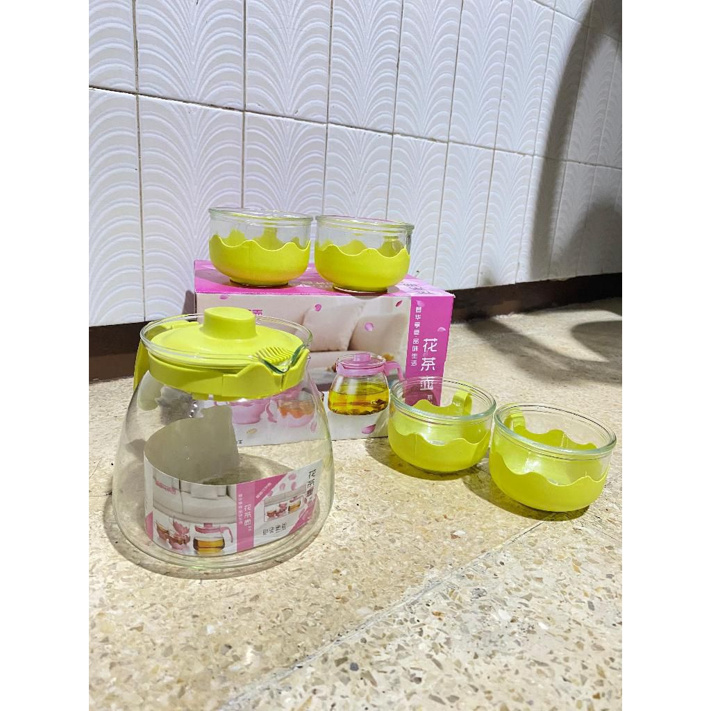 tea pot set bahan kaca tebal