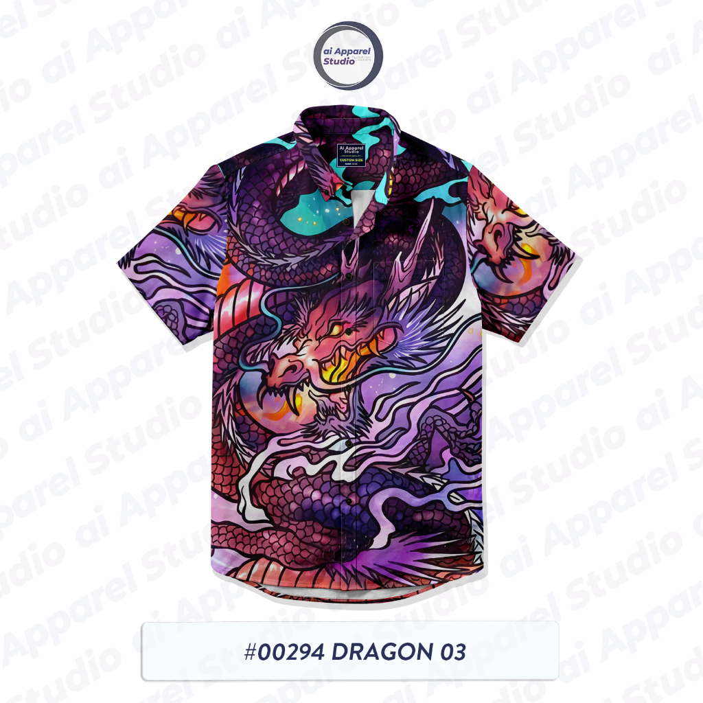 Kemeja Unisex Lengan Pendek #00294 Motif Yakuza Dragon 03 Vibrant Bahan Polymicron