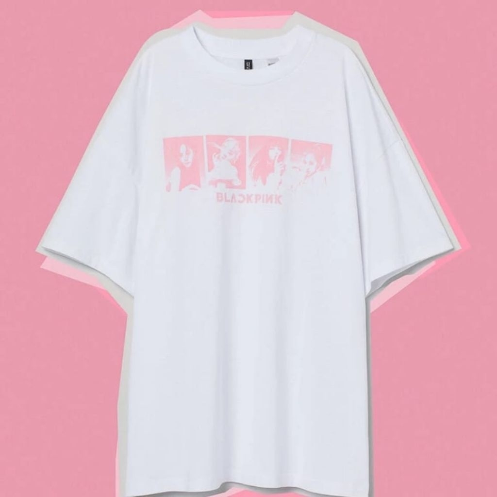 Kaos H&M Blackpink oversized unisex white