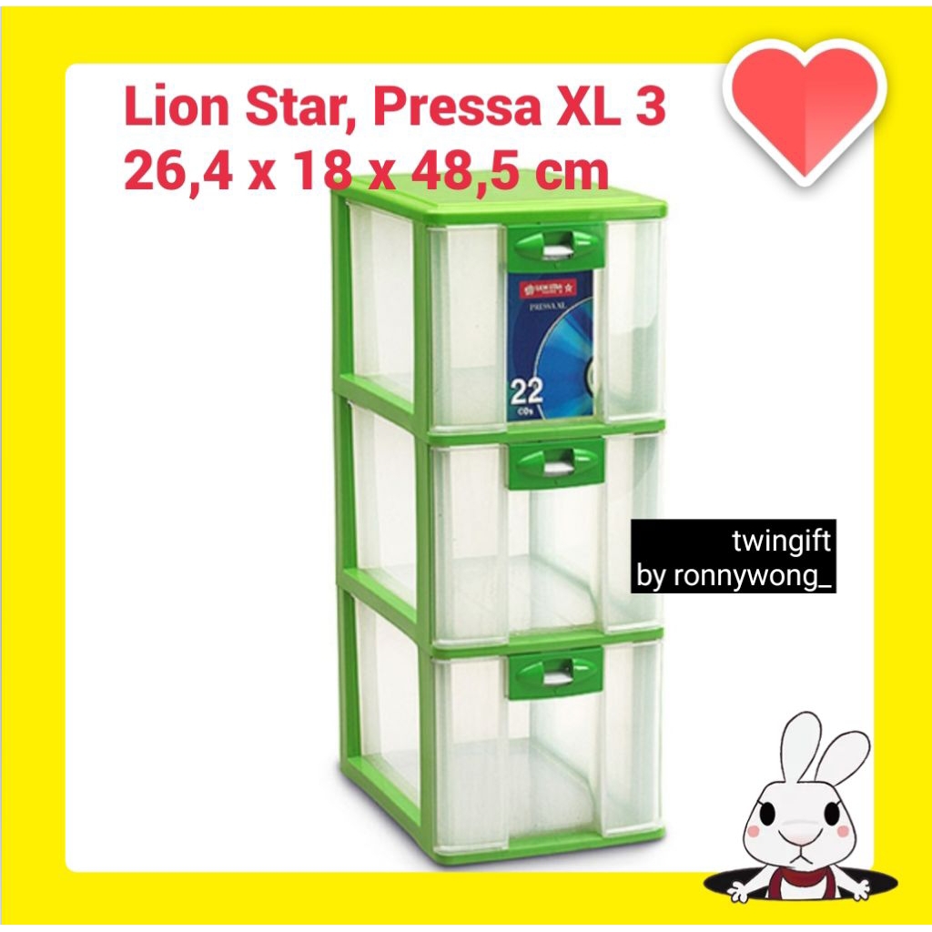 Rak Container Laci, Pressa XL 3, serbaguna, Lion Star, ukuran besar, Susun 3, dilengkapi pengunci la