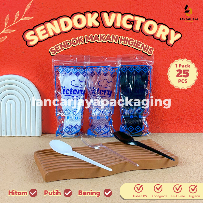 [25 PCS] Sendok Makan Plastik Victory Putih Hitam Bening Tebal Higienis Food Grade
