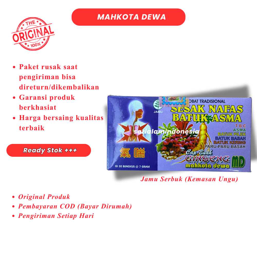 Mahkota Dewa Serbuk Original Sesak Nafas Batuk Asma Kemasan Ungu