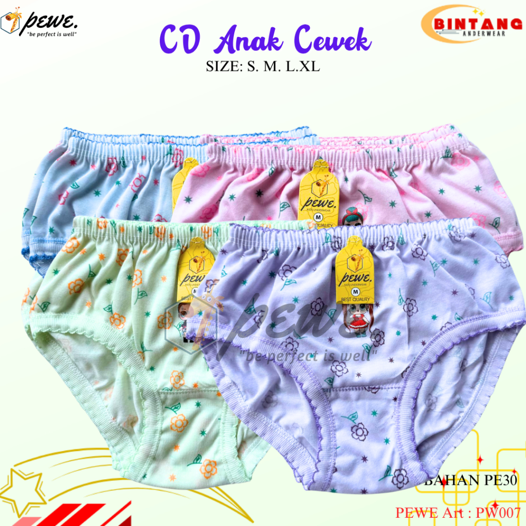 Celana Dalam Anak Cewek Perempuan / Sempak Anak Cewek warna warni / Cd Anak Cewek Bahan Katun Adem L