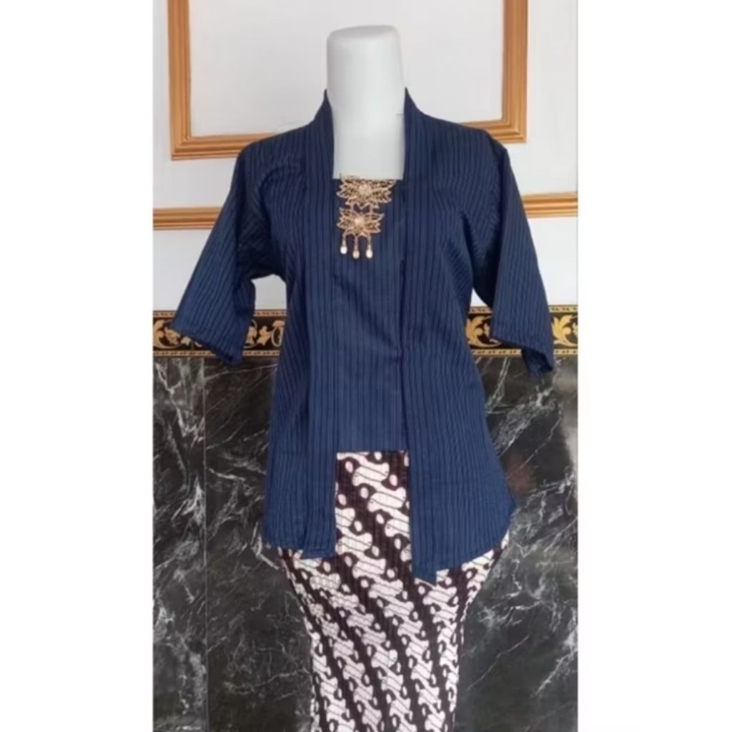 (set) Kebaya ( Atasan + Bawahan ) batik lurik lengan pendek wanita dewasa