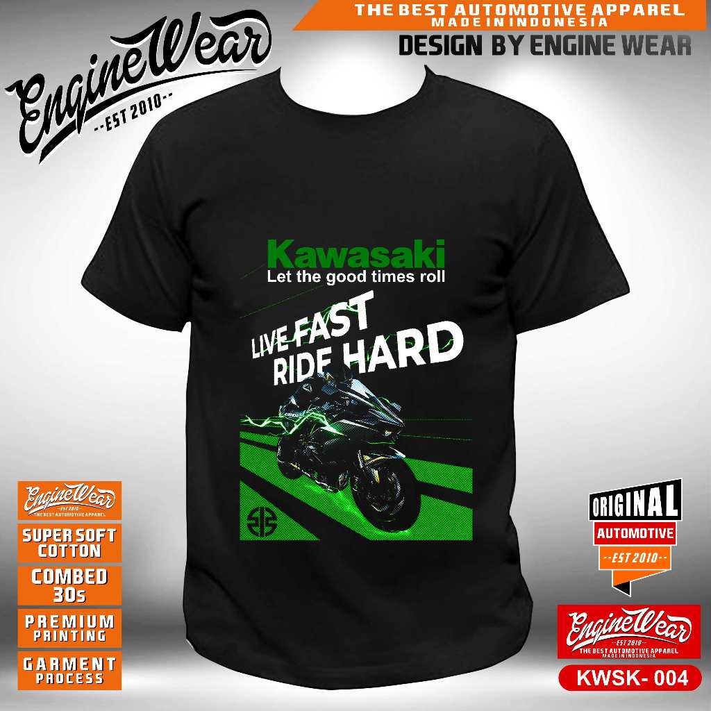 Kaos kawasaki ninja motorsport tshirt racing baju balap motor 2tak kaos KNC bikers tshirt touring ka